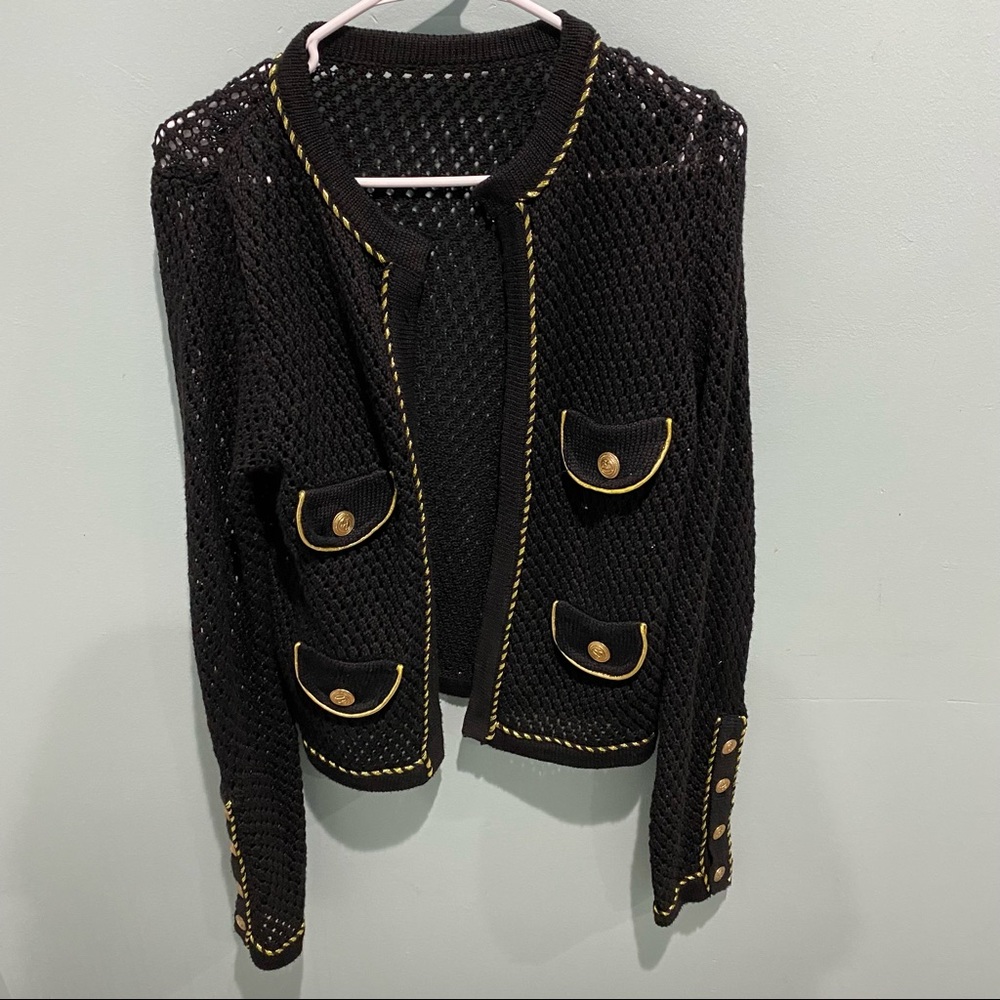 CLASSIC WOMEN BLACK AND GOLD CARDIGAN